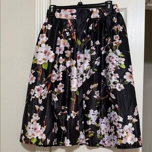 Elegant Floral A-Line Skirt in Black and Pink